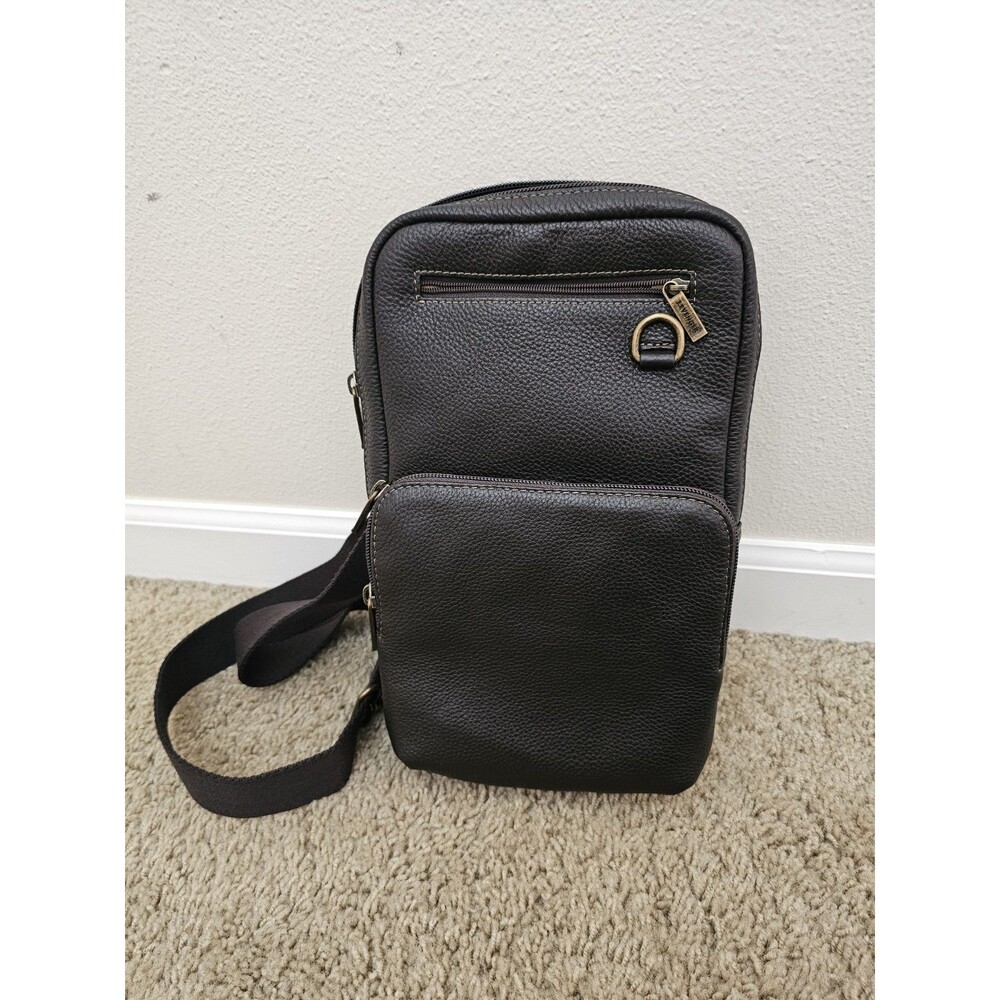 Levenger Brown Pebbled Leather Sling Bag Crossbody Backpack Travel Organizer